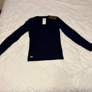 Lauren(RL)Navy Long Sleeve Top with Brown elbow patches